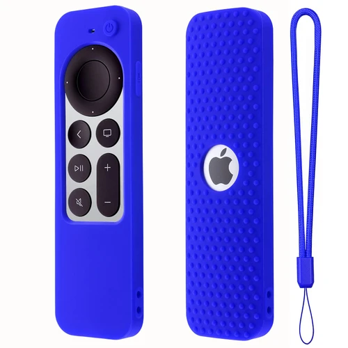 Silicone Remote Cover for Apple TV Siri Remote (2nd Gen) Soft Rubber Case for Apple TV Remote 4K Remote 2021&2022 Apple Siri Remote Case Cover with Lanyard(Blue)
