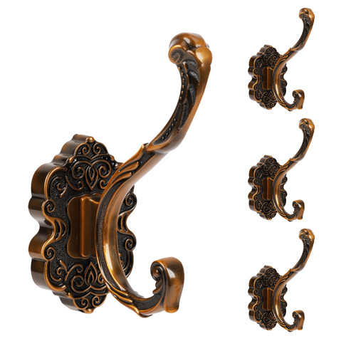 4 Pcs Vintage Coat Hooks Wall Mount, Antique Brass Coat Hooks Coat Hooks Wall Hooks for Hanging Coat Rack Wall Mount Holder for Keys Rust Resistant & Easy Installation for Key Bags Hat Scarves
