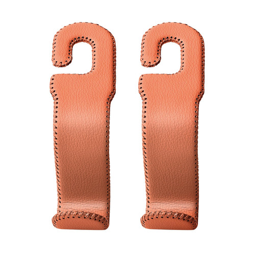 AMVOYOA Leather Hooks for Headrest - Fully Leather-Wrapped U-Shaped Purse Holder for Car, Flexible Seat Back Organizer & Durable Car Accessories for Purses, Bags, Coats & More (Brown, 2 Pack)