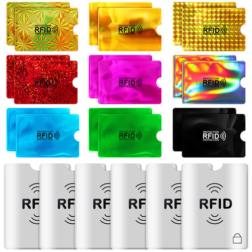 24 Pieces RFID Blocking Sleeves Identity Credit Card Sleeves Set, Including 18 Card Protector RFID Holders and 6 Anti Theft Passport Protectors for Women Men (Rich Style)