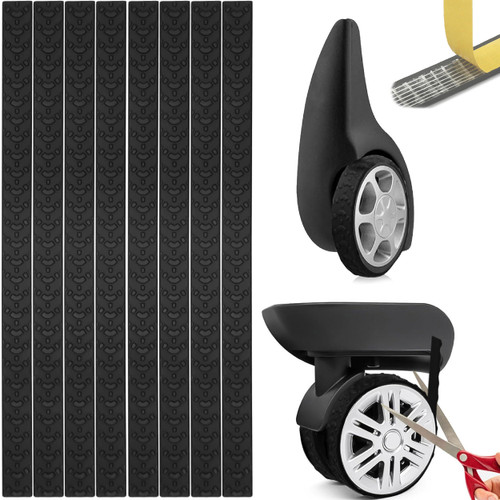 JREEPEE Silicone Luggage Wheel Covers 8 Pack, Wheel Protector for Suitcase & Office Chair, Noise Reduction, Shock Absorption, Waterproof, Fits Most Rolling Suitcases (Black)