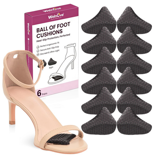 Anti Slip Foot Pads for High Heels - Heel Slip Stopper with Strong Adhesive Toe Grips, Slip Resistant Honeycomb Grip Stops Feet from Sliding Forward in Stiletto, Pumps & Slingbacks (6 Pairs)