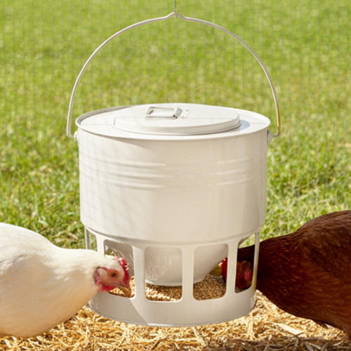 KOL Hanging Chicken Feeder – 20lbs Metal Chicken Feeder No Waste, Adjustable Poultry Feeder with 12 Ports, No Installation & Universal Height Design (Jade White)