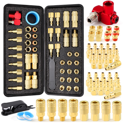 48Pcs 1/4" Quick Connect Air Hose Fittings, 1/4" NPT Air Compressor Fittings Kit with Swivel, Brass-Plated Pneumatic Tool Couplers and Plugs Set for Pneumatic Tools