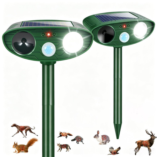 2026 Sonic Fortress Pro Deer Repellent,Cat Deterrent Squirrel Rabbit Racoon Repellent Ultrasonic Outdoor Solar Repeller with Flashing Light,Waterproof Garden Repellent for Animals Dogs Foxes Skunks