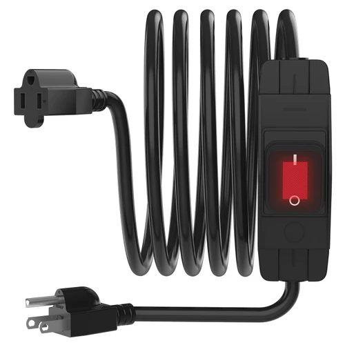Newdeli 10FT Extension Cord with Switch On/Off Black Outdoor Extension Cord Waterproof 14AWG 3-Prong Heavy Duty 14/3 SJT Extension Cords with 15A 125V Cable Inline On Off Switch