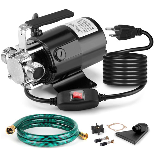 FIDISP Water Transfer Pump, 115V 1/10HP Electric Utility Pump with On/Off Switch 1 * 6ft Water Hoses Kit for Removing Water from Garden Pools Aquariums Hot Tub Draining 1/8’’ Low Suction