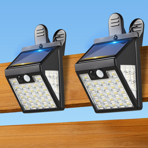 Thumok 2 Pack Clip On Solar Lights Outdoor, 600LM Motion Sensor Solar Fence Lights, No Drill Installation Solar Lights for Fence Deck Railing Gutter, IP65 Waterproof Outdoor Security Lights