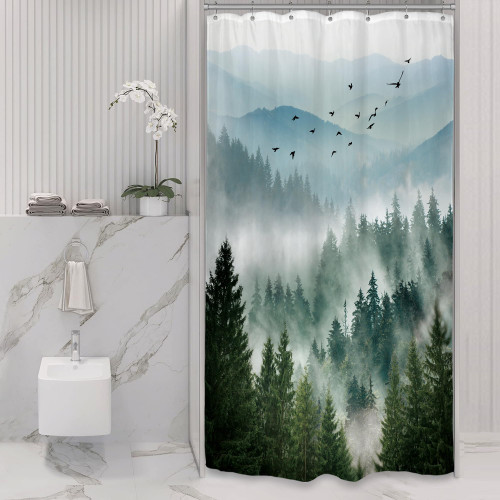 Small Stall Mountain Shower Curtain Outdoor Green Rv Single Shower Curtain