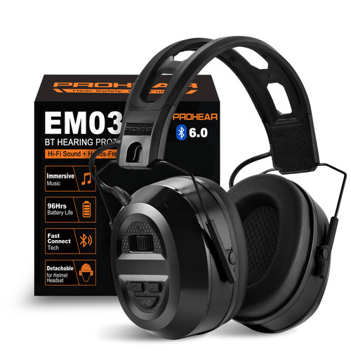 PROHEAR 039 Bluetooth 6.0 Hi-Fi Hearing Protection Earmuffs, Black