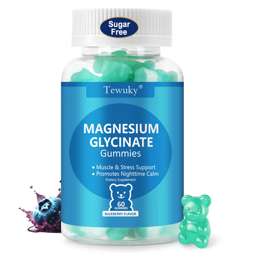 Magnesium Glycinate Gummies 500mg, Sugar-Free for Adults & Kids, Magnesium Gummies for Sleep, Stress & Muscle Relief, Supports Bone & Nerve Health, Vegan, Pectin-Based, 60 Count, Blueberry Flavor