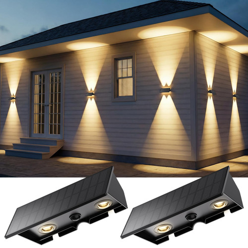 2PACK Solar Sconce Lights Outdoor,3000/4000/6000K 3 Modes Up and Down Solar Wall Lights Dusk to Dawn Lighting IP65 Waterproof Solars Lights Outdoor for Exterior Front Porch Garage Fence Patio Yard