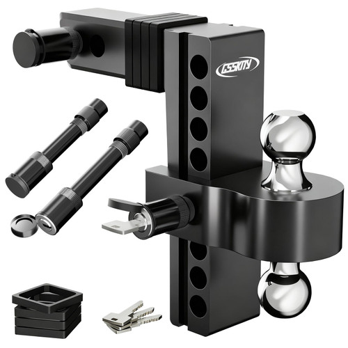 Adjustable Trailer Hitch for 2-Inch Receiver-8-Inch Drop/Rise,2" & 2-5/16" Ball Hitches for Trucks,18,500 LBS GTW, Heavy Duty Aluminum Tow Hitch with Anti-Theft Locking Pins,Black