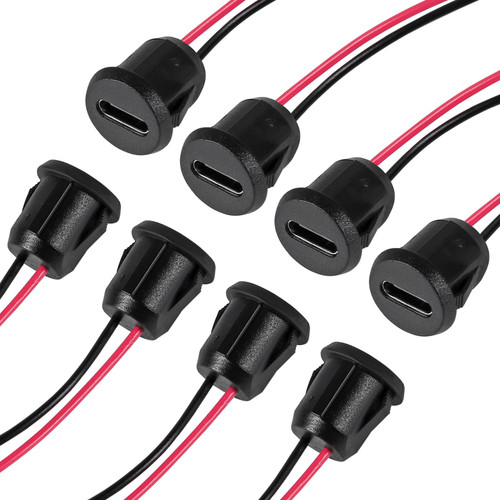 XIITIA 8pcs Type-C Female Chassis 2P Direct Crimp USB Female Chassis C Connector Jack Charging Port Waterproof with Card Buckle 3A High Current Port USB-C Charger Plug(2pin Without Terminal)