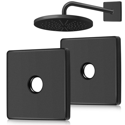 Yinkin 1 Pack 3.5 Inch Black Large Shower Arm Flange Square Plumbing Cover Plates Large Size Universal Replacement Escutcheon Cover Plate for Covering Gaps, Holes, Fits All Standard 1/2" Pipes