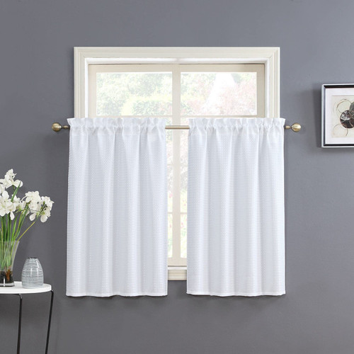 Home Queen White Water Resistant Bathroom Window Curtains,36WX45L Inch