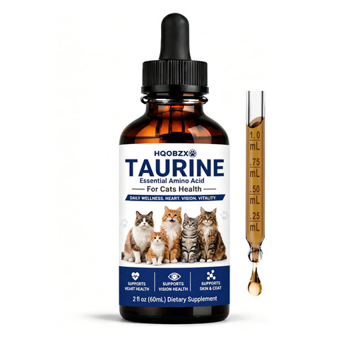 Taurine Supplement for Cats Liquid Drops – Daily Heart & Vision Wellness Support for Indoor Cats, Senior Cats & Picky Eaters – Easy-to-Mix Taurine Formula – 60 mL