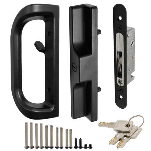 AXGSRV Patio Sliding Door Handle Set with Mortise Lock and Key Cylinder, Sliding Door Latch Lock Replacement for 3-15/16” Screw Hole Spacing, Door Thickness from 1 to 1.75 in