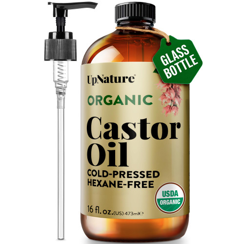 UpNature Organic Castor Oil, Cold Pressed Hexane-Free, 16oz Glass Bottle