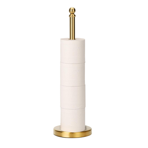 Toilet Paper Holder Stand Holding Up to 5 Paper Rolls, Free-Standing Spare Rolls Storage Holder, Stainless Steel (Brushed Gold)