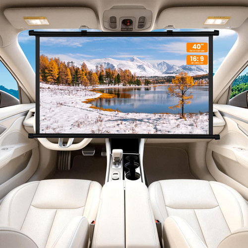 40 Inch Small Projector Screen, Upgrade Portable Pull Down & Roll Up Projector Screen for Car, SUV, RV, MPV, 16:9 HD 4K Mini Drop Down/Roll Down Movie Screen for Bedroom, Vans, Tent, Manual Rolling