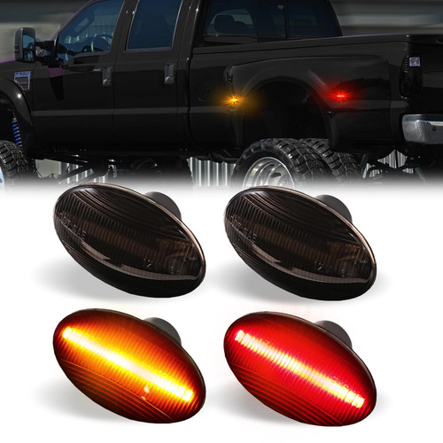 DERMOKA LED Dually Bed Fender Side Marker Lights For 1999-2010 Ford F250 F350 F450 F550 Super Duty Trucks Smoked Len (Amber Red)