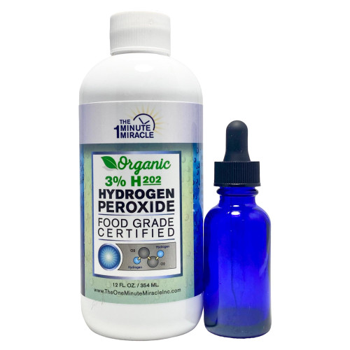 3% Hydrogen Peroxide Medical Food Grade H2o2-12 oz Bottle with 1 oz Bottle Dropper - Recommedned by The One Minute Cure Book. 11 Drops of 3% Equal to 1 Drop of 35% H2o2. 3% Hydrogen Peroxide Medical Food Grade H2o2-12 oz Bottle with 1 oz Bottle Dropper - Recommedned by The One Minute Cure Book. 11 Drops of 3% Equal to 1 Drop of 35% H2o2.