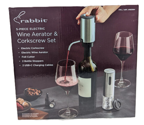 Rabbit Electric Wine Tool Set - 5-Piece Wine Accessory Collection - Aerator, Corkscrew, Cutter, Stoppers, Charging Cables Rabbit Electric Wine Tool Set - 5-Piece Wine Accessory Collection - Aerator, Corkscrew, Cutter, Stoppers, Charging Cables