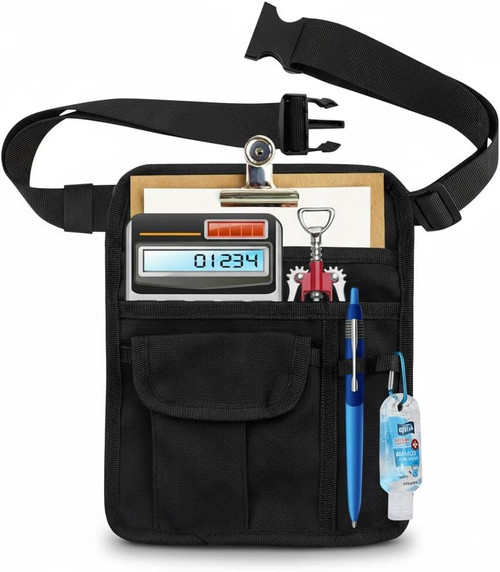 Professional Cleaning Apron with 5 Pockets and Adjustable Waist Belt, Bartender, Chef, Waiter - Women & Men, Restaurants, Cafes, Bars, Black