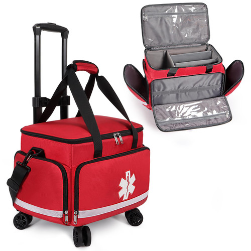 Gatycallaty Medical Bag Rolling Bag Trolley Duffel Nurses Emt Cna RN Empty for First Aid Responder Home Health Care Nursing Roll Duffle Bag Carry with Wheels Work Physicians Doctor (Red)