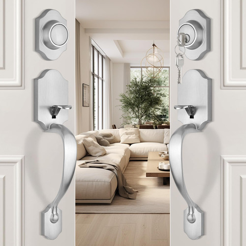 EHOMEWARE 1 Pack Double Front Door Lock Sets, Exterior Door Handle