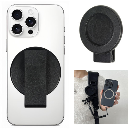 DMaos Ultra Strong Magnetic Phone Clip Holder with Anti-Theft Phone Chain, Detachable Holster Belt Clip for Outdoor Hiking Hands-Free, Compatible with MagSafe