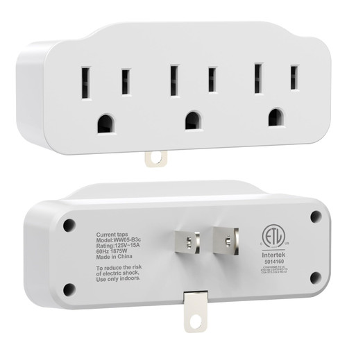 3 Prong Outlet Extender, HITRENDS 3 Way Plug Adapter, Power Splitter 3 Prong with Grounded Plug, 3 Outlet Adapter Use for Home/Office/Dorm, White, 2 Pack
