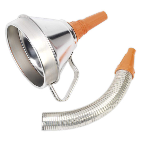 Sealey FM16F Ø160mm Metal Funnel with Flexible Spout & Filter