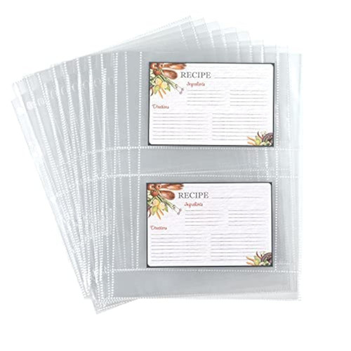 Samsill Recipe Card Page Protectors for 8.5 x 11 Recipe Binder, Two 4 x 6 Inch Pockets, 50 Count, Recipe Book Pocket Page Refill Sheets, Top Loading, for 8.5 x 11 Inch 3 Ring Binders