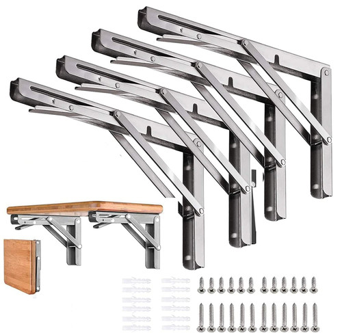 Folding Shelf Brackets 22 inch 4 Pcs Max. Load 440lb - Heavy Duty Stainless Steel DIY Wall Mounted Collapsible Shelf Bracket, Space Saving for Garage Workstation, Stuff Supports, Table, Workbench