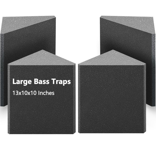 Large Bass Trap Acoustic Foam Corner, 4 Pack Delta Bass Traps for Wall Corner, Super Chunk Acoustic Foam for Studio, Home or Theater