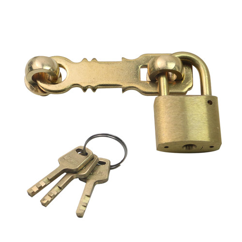 Chinflly Retro Heavy Duty Padlock, Brass Gold Door Lock with Hasp and Keys