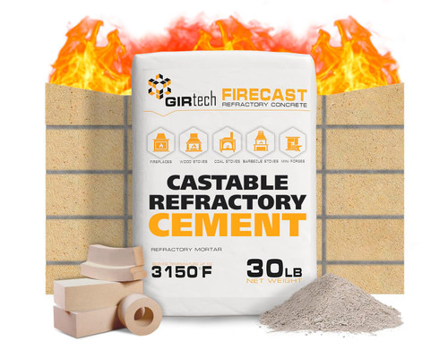 Girtech FireCast Castable Refractory Cement Mix 3110 Degree Fahrenheit 30 Lbs High Temperature Heat Resistant Fireproof Mortar Build Repair Pizza Oven Fire Places Forge Kiln Stove