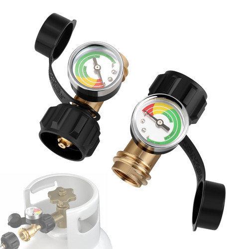 WADEO Propane Tank Gauge with Leak Detector 2Pack, Universal Level Indicator for 5-40lb Propane Tanks, Perfect for RV Camper, Propane Grills, BBQ Grills, Heater, Gas Burners, QCC1/Type1 Connection