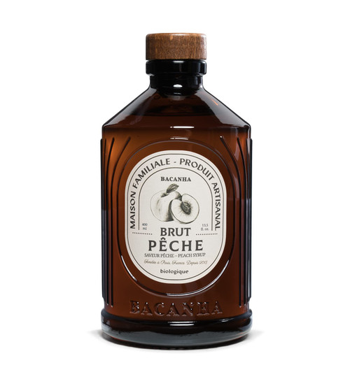 Bacanha Organic Raw Peach Syrup - Premium French Fruit Syrup - Sweet & Juicy Flavor for Cocktails & Lemonades - Gourmet and Organic - For Coffee, Mocktails, Teas, Desserts - 400ml Glass Bottle