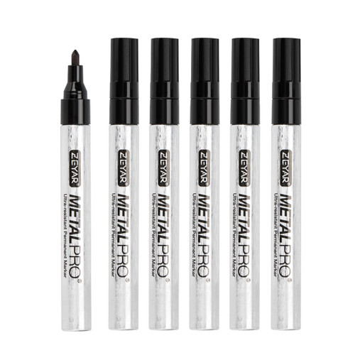 ZEYAR Permanent Markers, Bullet Tip, Aluminum Barrel, Waterproof and Smear-Proof, Quick Drying ink- Great on Plastic,Wood,Stone,Metal and Glass for Doodling and Marking (6 Black Color)
