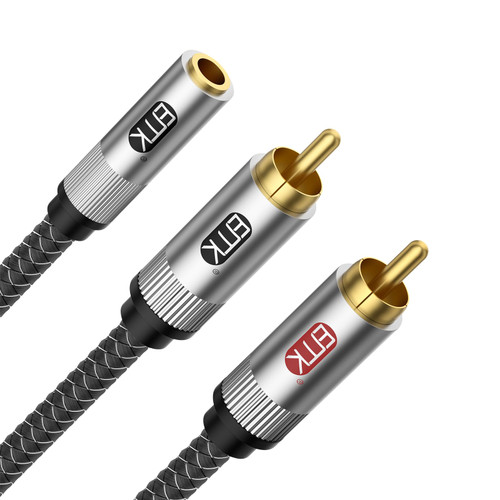 EMK 3.5mm Female to 2RCA Male Jack Stereo Audio Cable RCA to Aux Cable Gold Plated RCA Y Splitter for Smartphone,MP3,Tablets,HiFi Stereo System 1.5Ft/0.5M