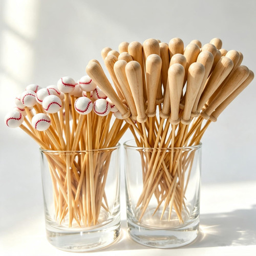 100pcs Baseball Bat&Ball Cocktail Picks Appetizer Skewers Sport Party Decor