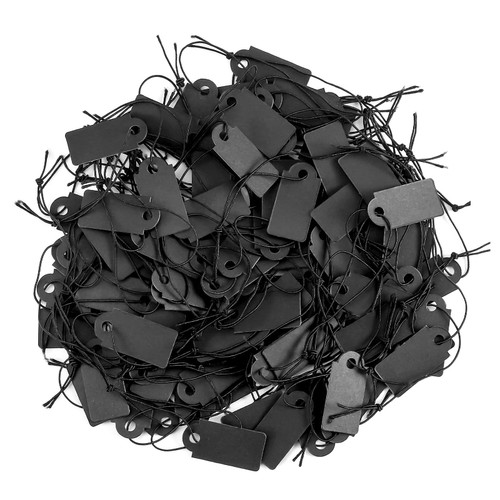 200Pcs Black Price Tags Gift Tags with Elastic String 1×0.47 Inch