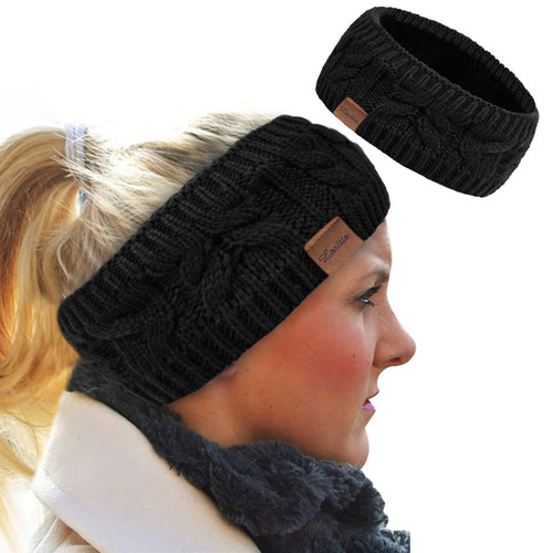 Loritta Womens Ear Warmers Headbands Winter Warm Fuzzy Cable Knit Head Wrap Fleece Lined Gifts, Solid Color Black Loritta Womens Ear Warmers Headbands Winter Warm Fuzzy Cable Knit Head Wrap Fleece Lined Gifts, Solid Color Black
