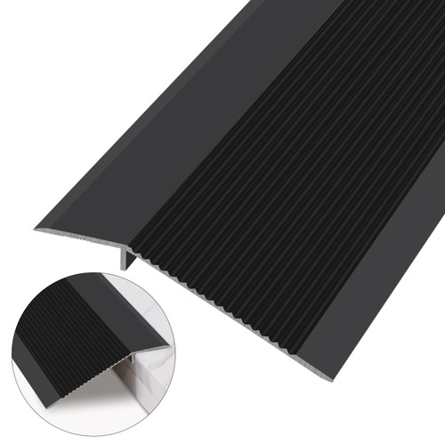 Lunghaa Aluminum Floor Transition Strip, Threshold Reducer for Doorway Ramp Tiles Laminate Planks, Bridge The Height Gap Between 0.3-1.6 inches (4.2 ft x 3.9 in, Matte Black)