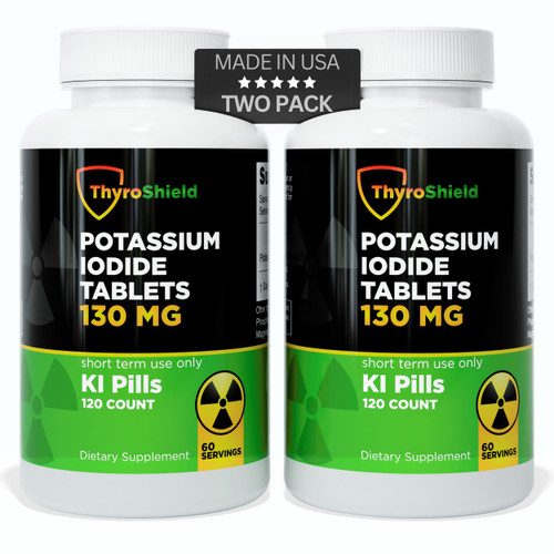 ThyroShield Potassium Iodide Tablets - 130mg Iodine Tablets for Radiation Exposure | USA Made Nuclear Fallout Pills KI Pills YODO Naciente 120 Tablets (2 Pack)
