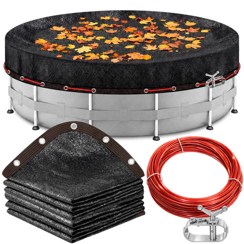 Mindsoft 24ft Pool Leaf Net Cover for Above Ground Pools, Round Winter Mesh Cover for Leaves and Debris, Black PE Tarp with Grommets, Easy Install Shade Netting Includes Winch and 98.5ft Cable