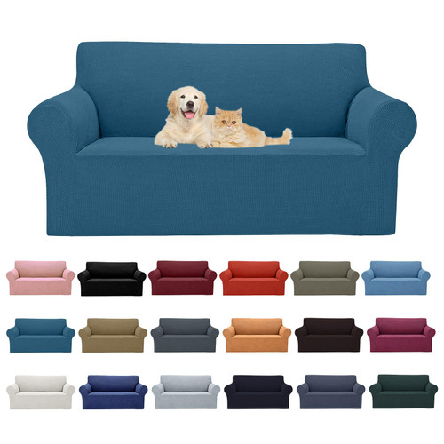 Cupuamon 2026 New Stretch Loveseat Sofa Slipcovers Couch Cover for 2 Cushion Furniture Protector Sofa Covers with Elastic Bottom Jacquard Fabric Small Checks for Pets, Kids - Peacock Blue